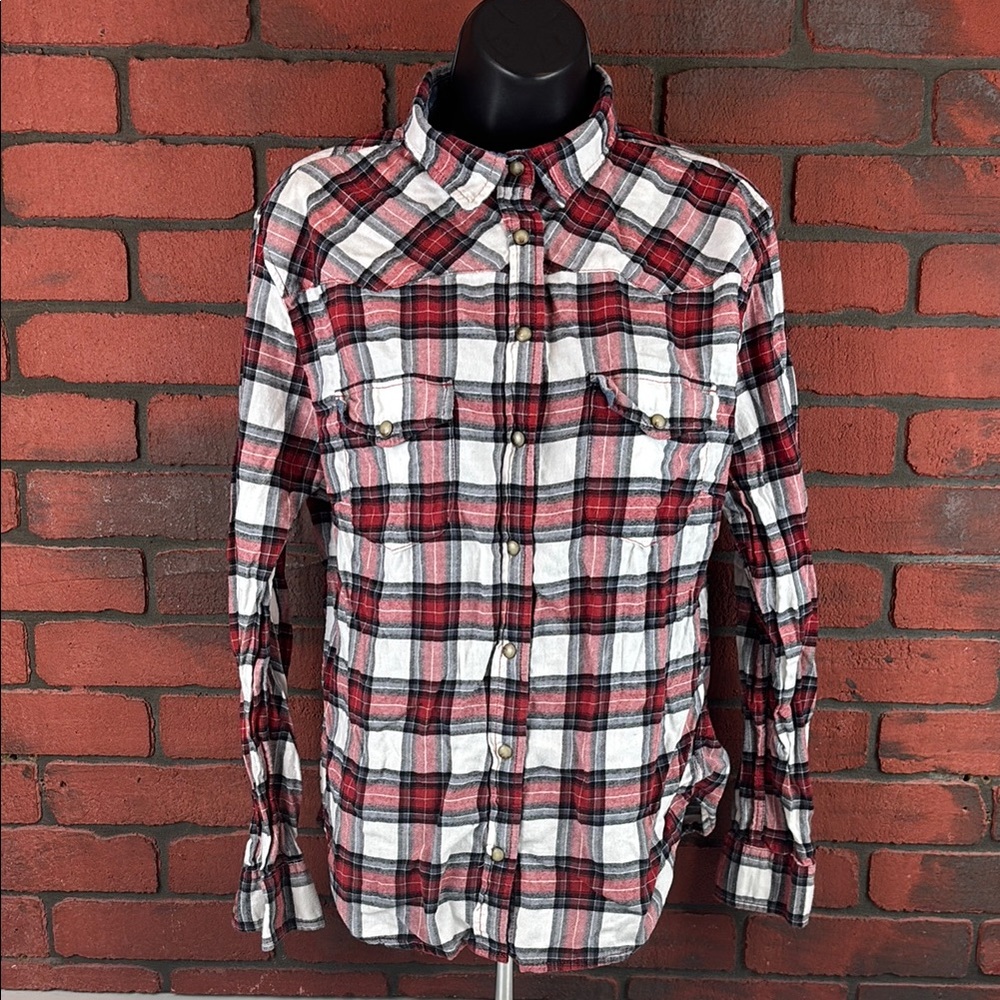 Jachs Girlfriend Shirt Women's Large Plaid Button‎ Down